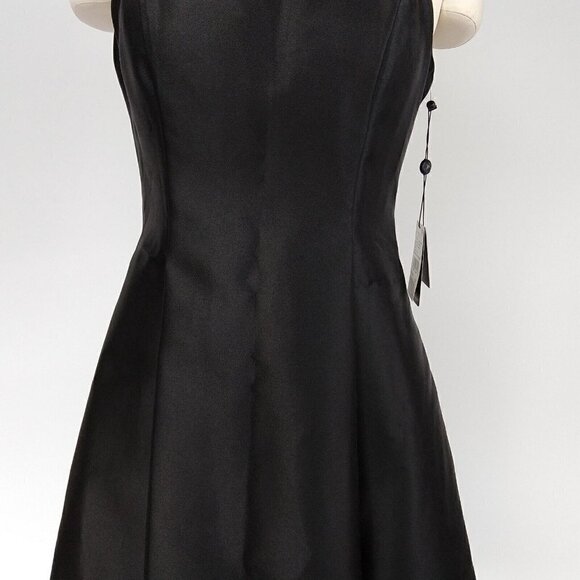 Adrianna Papell Mikado Fit & Flare Dress Black Size 2 NWT Beaded Hi Low Pockets - Picture 5 of 12